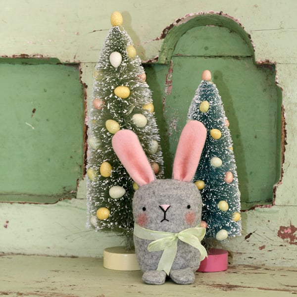 Sweet wool felt Easter bunny rabbit green bow - Folksy