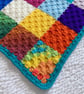 Rainbow Patchwork Crochet Baby Blanket with Turquoise Border Handmade - Image 5