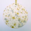 Christmas gold and silver stars wood decoupage hanging decoration