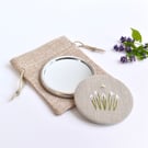 Snowdrop Pocket Mirror, hand embroidered mirror, hand mirror, compact mirror