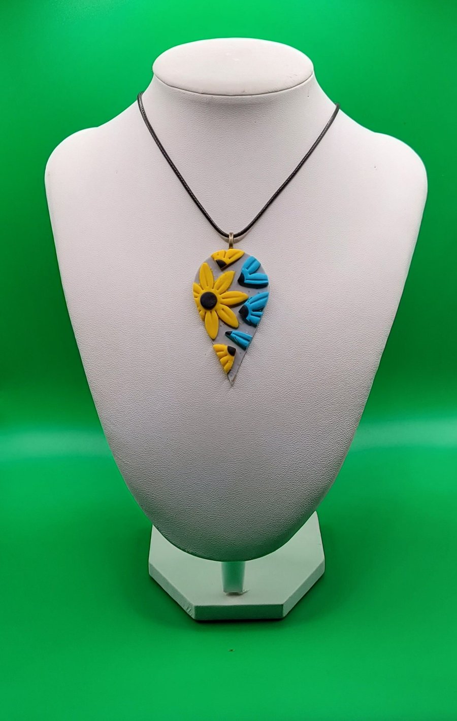 Handmade Polymer Clay Teardrop Necklace, Bold Colourful Artisan Jewellery (60 mm