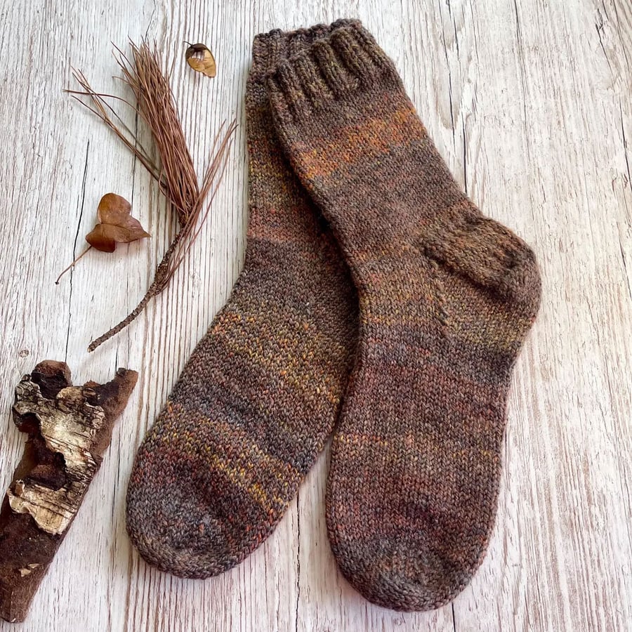 Hand Spun Hand Knitted Autumn Wool Socks