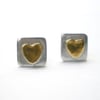 Petite Silver and Gold Heart Stud Earrings