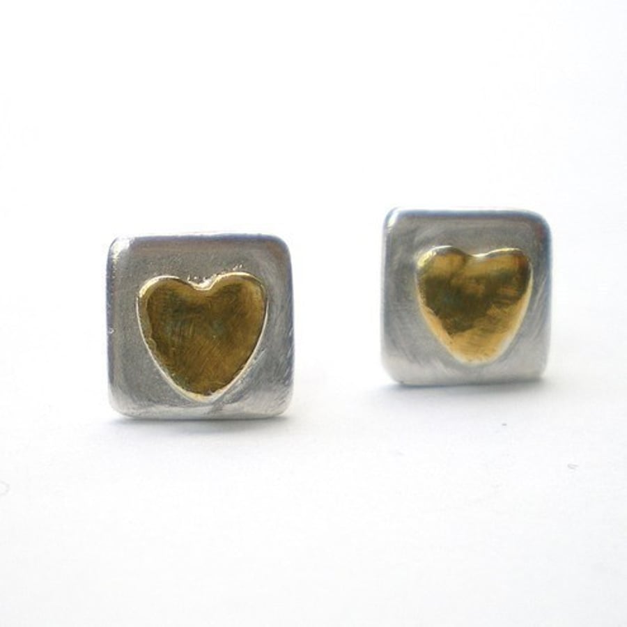 Petite Silver and Gold Heart Stud Earrings