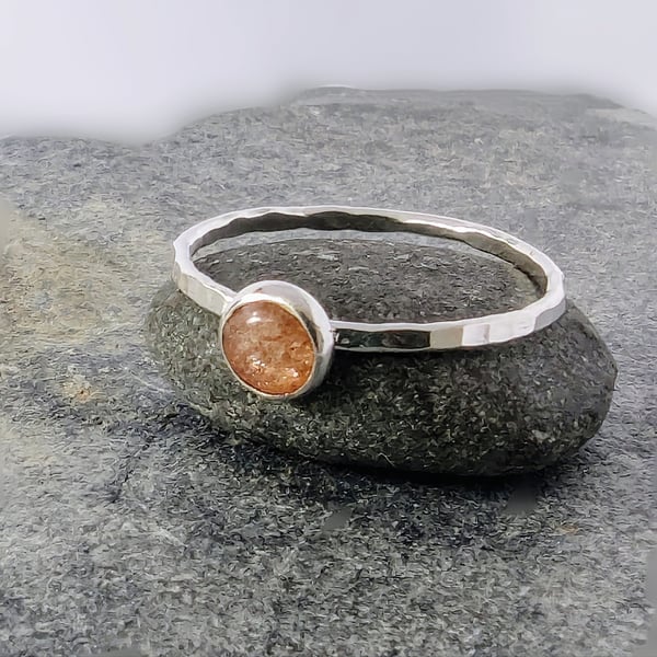 Recycled Sterling Silver Sunstone Handmade Skinny Ring