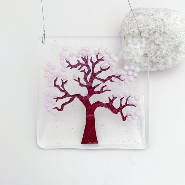 Fused Glass Cherry Blossom Tree Hanging - Handmade Glass Suncatcher