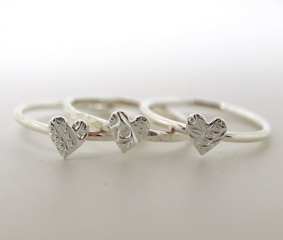 One Patterned Heart Stack ring