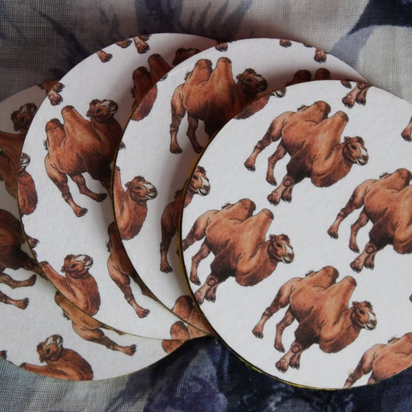 SALE ITEM - Bactrian Camel Pattern Handmade Wooden Round Drinks Coaster