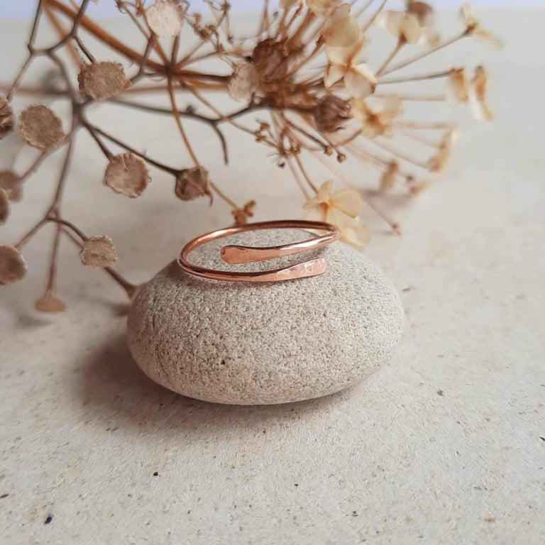 Ultra Slim Hammered Copper Wrap Around Ring - Adjustable
