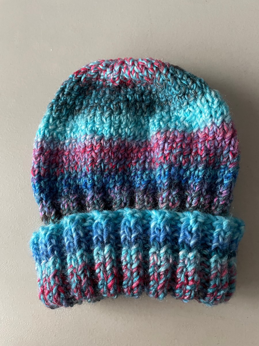 Hand Knitted Child's Beanie Hat Age 4-6 yrs