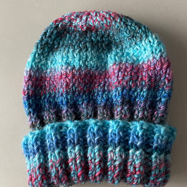 Hand Knitted Child's Beanie Hat Age 4-6 yrs