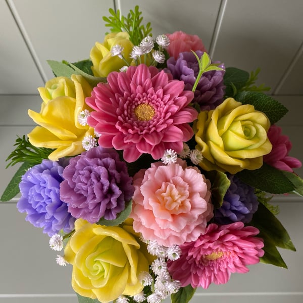 Scented Soap Bouquet: Roses, Carnations, Gerbera Daisies. Unusual Gift Idea