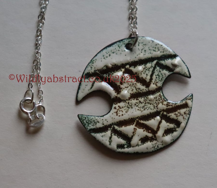 Aztec design kiln-fired enamel pendant