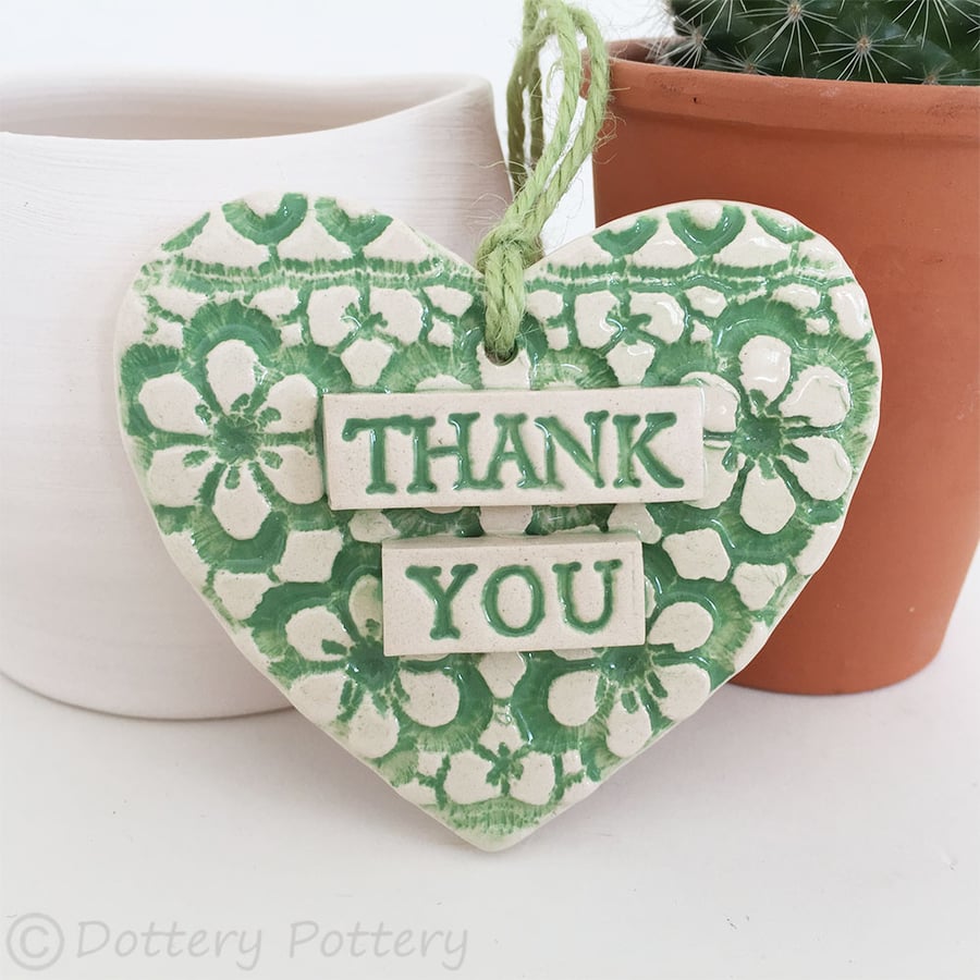 Ceramic heart floral decoration Thank You Teacher Gift Pottery heart
