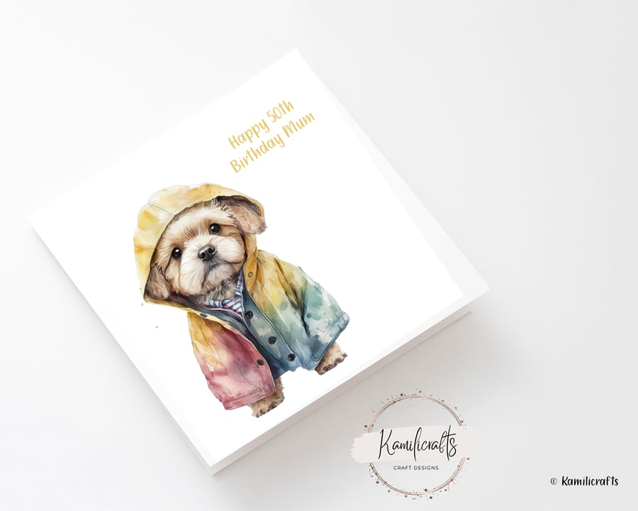 Personalised Pup in Raincoat card