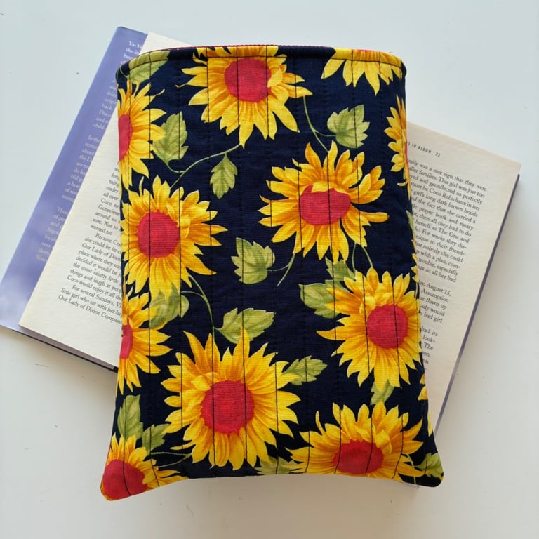 Sunflower Print Quilted Fabric Book Sleeve - Hardback Size 