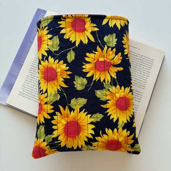 Sunflower Print Quilted Fabric Book Sleeve - Hardback Size 