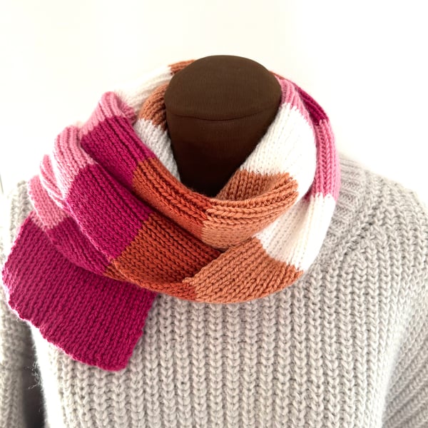 Lesbian Pride scarf, knitted in a lovely soft yarn