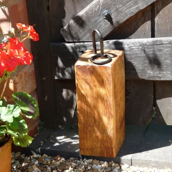Rustic Doorstop Handmade With Forged Steel Ring