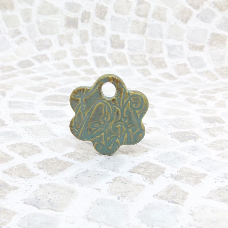 Handmade Textured Ceramic Pendant - Blue Green and Brown Tones