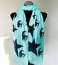 Skulls and Stars Scarf Gothic Punk Fashion Accessory. Aqua Green. Lightweight