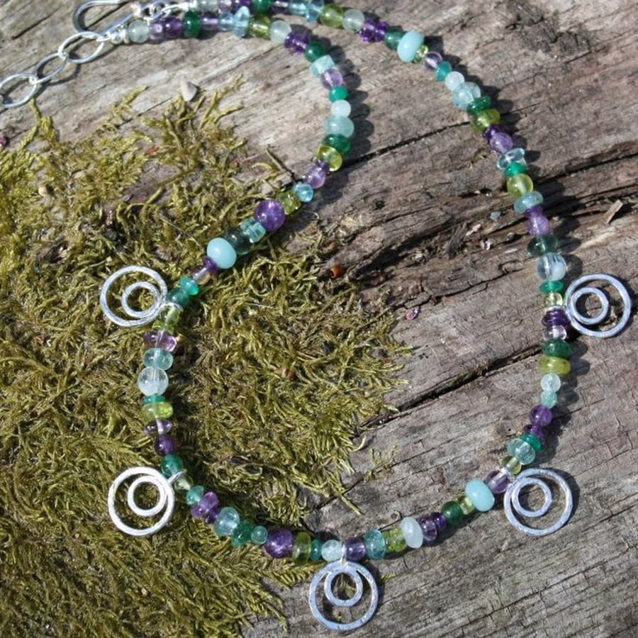 Silver and Gemstone Peacock  Necklace