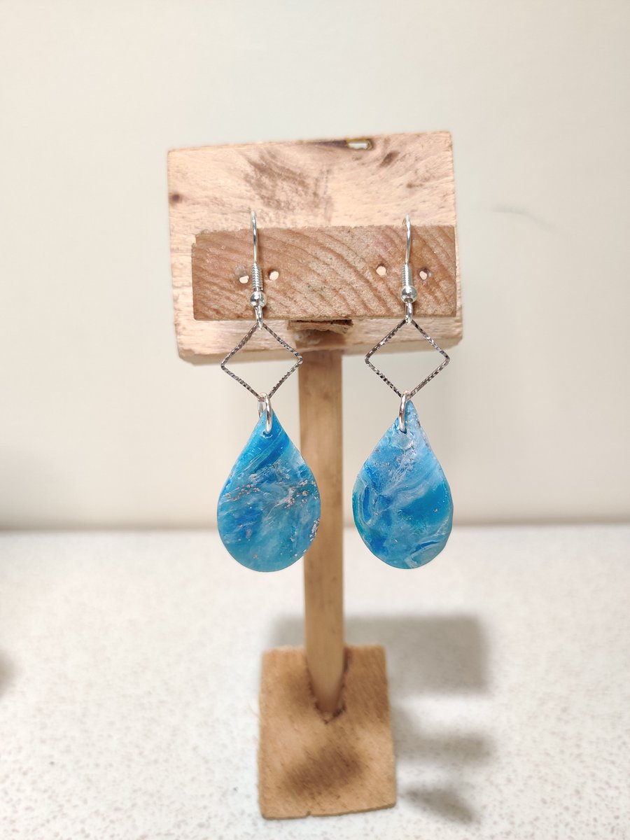 Sea blue scraps tear drop dangle 