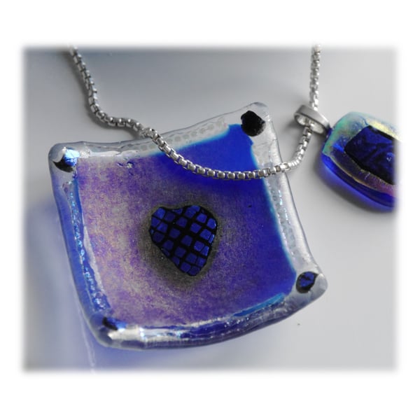 Earring Dish Fused Glass 6cm  004 Blue Dichroic Heart 
