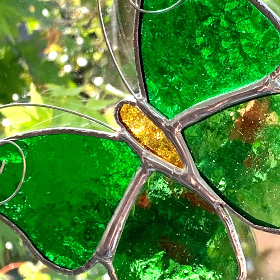 Stained Glass Butterfly Suncatcher - Handmade Decoration - Green