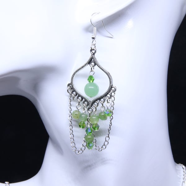 Green boho chandelier earrings