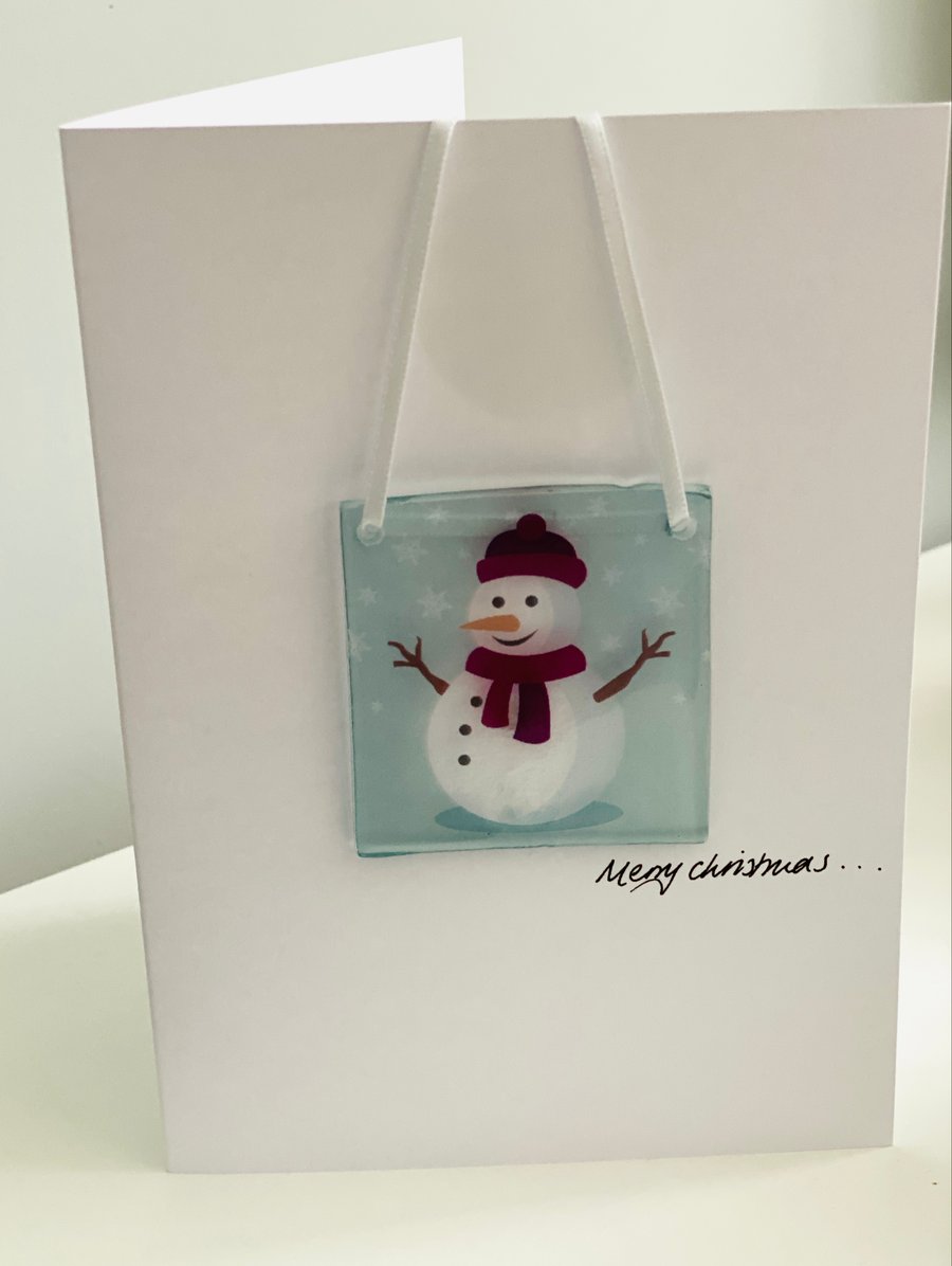 Fused glass keepsake snowmen cards 