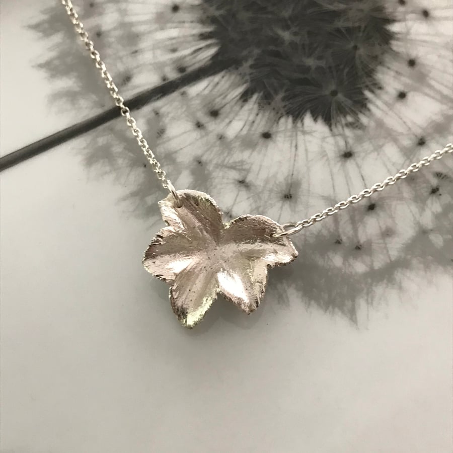 Large fine silver leaf necklace