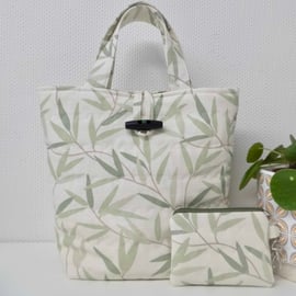 Handbag mini tote bag and purse in green Laura Ashley fabric hand bag