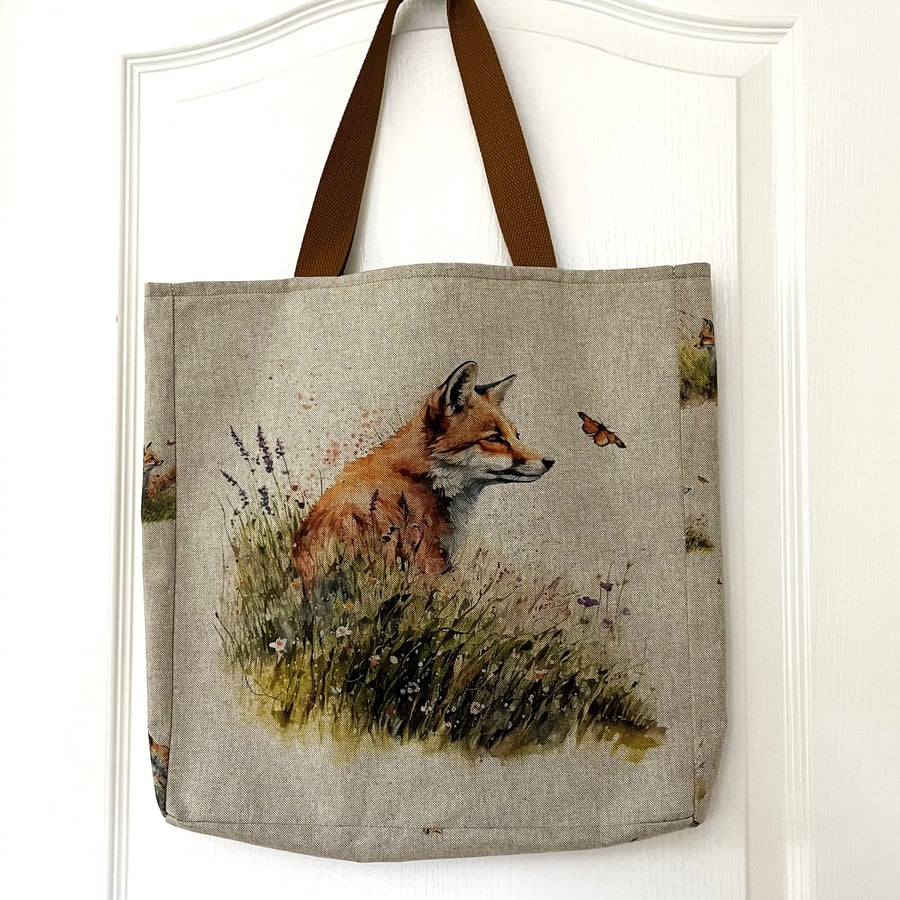 Tote Shopper Bag featuring Country Fox & Wild Flowers Illustration