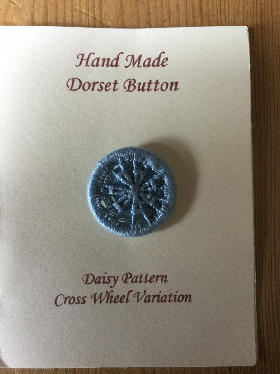 Hand Made Dorset Crosswheel Button, Daisy Pattern, Light Blue, 25 mm