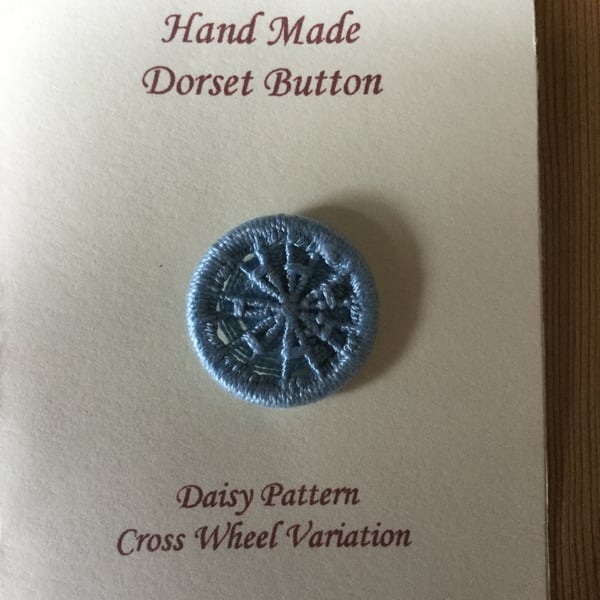 Hand Made Dorset Crosswheel Button, Daisy Pattern, Light Blue, 25 mm