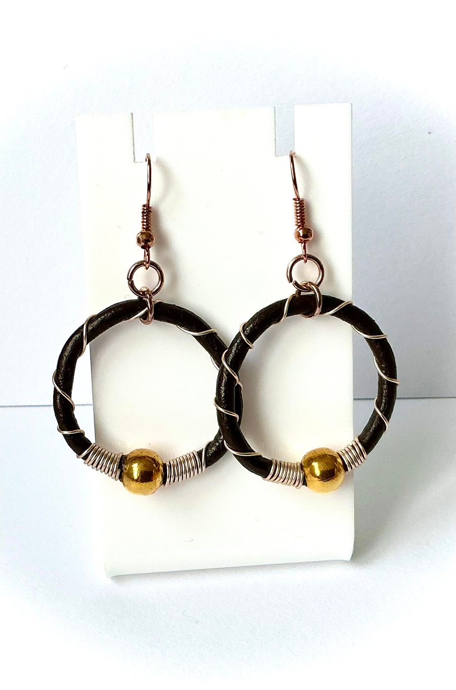 Leather Hoop Earrings with Wire Wrap Feature