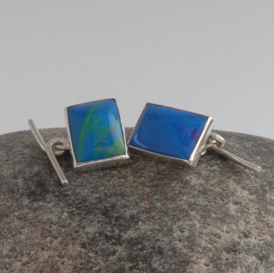 Bright blue bowlerite and sterling silver cufflinks