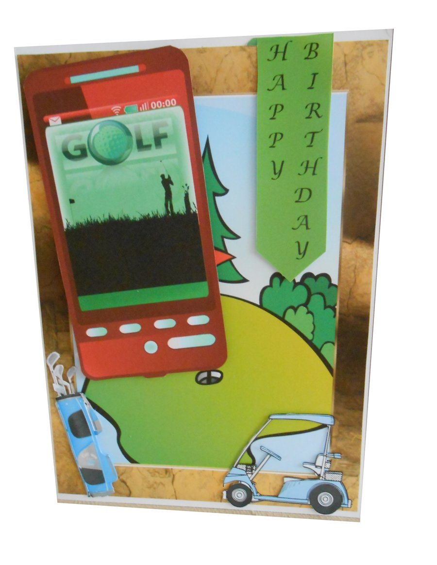 3D Golf Phone Birthday card