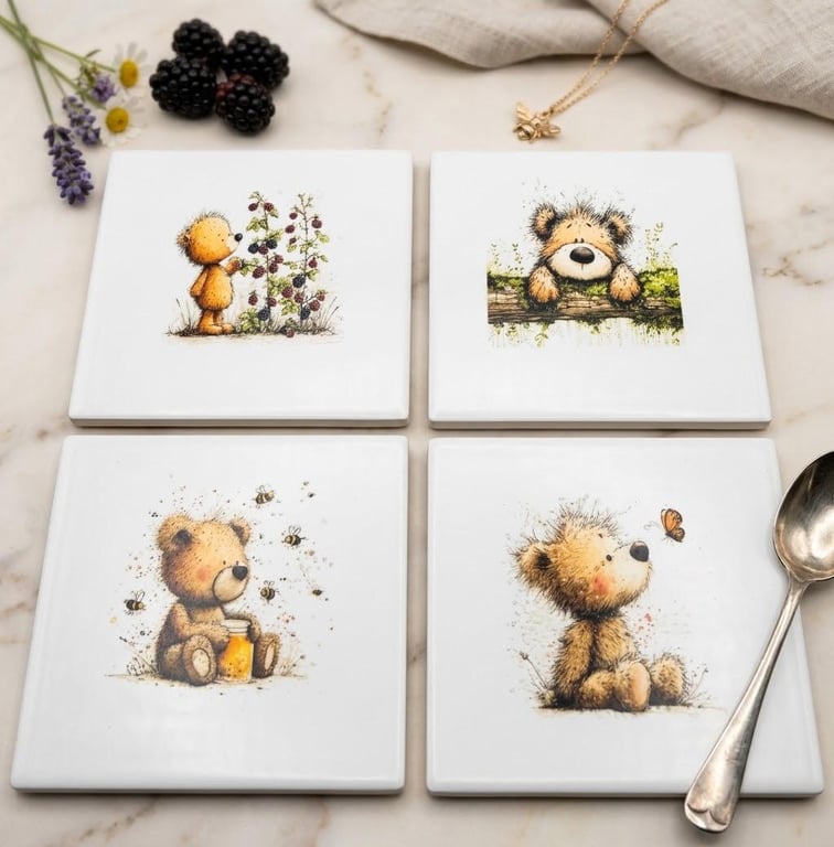 Button Bear Ceramic Coasters (Set of 4)