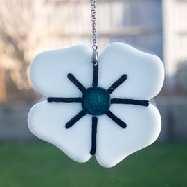 White Fused Glass Poppy - 3087