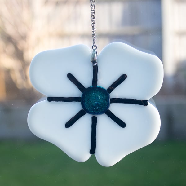White Fused Glass Poppy - 3087 - Includes donation to RBL