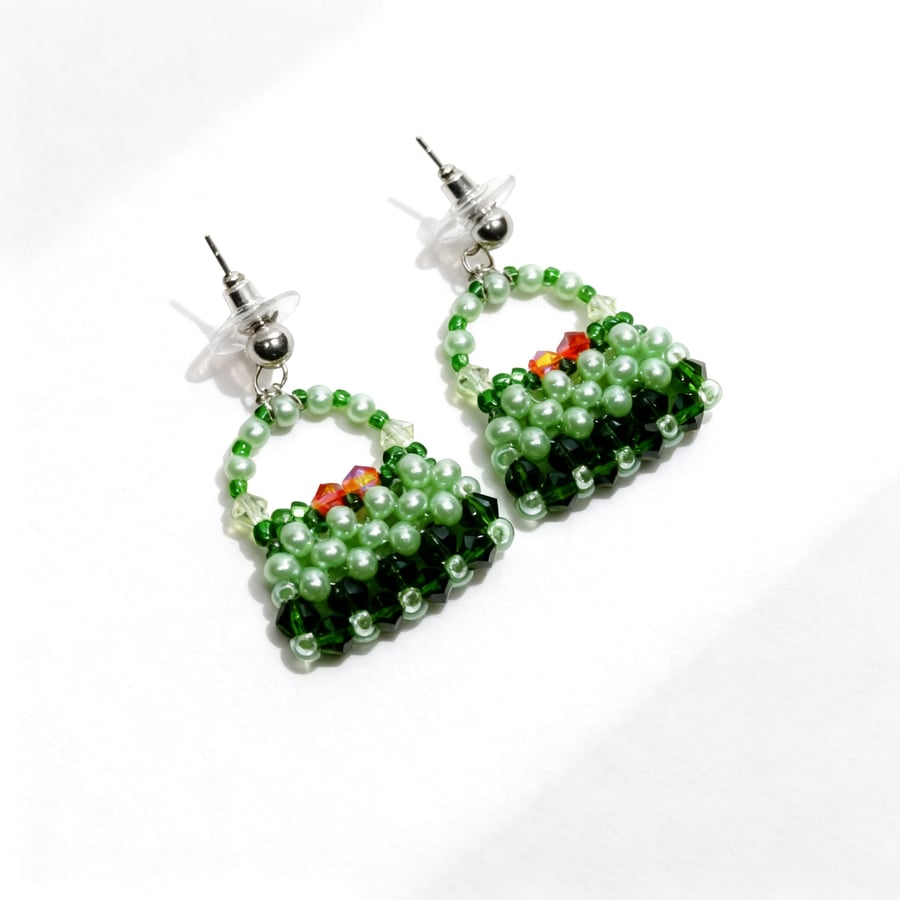 Green Beaded Handbag Dangle Earring