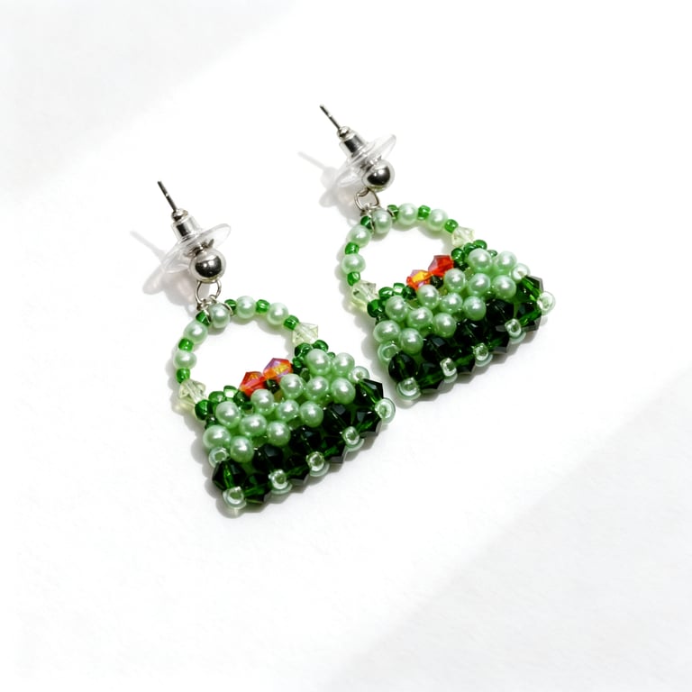 Green Beaded Handbag Dangle Earring