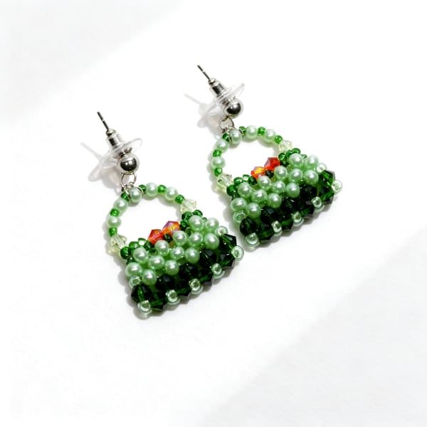 Green Beaded Handbag Dangle Earring