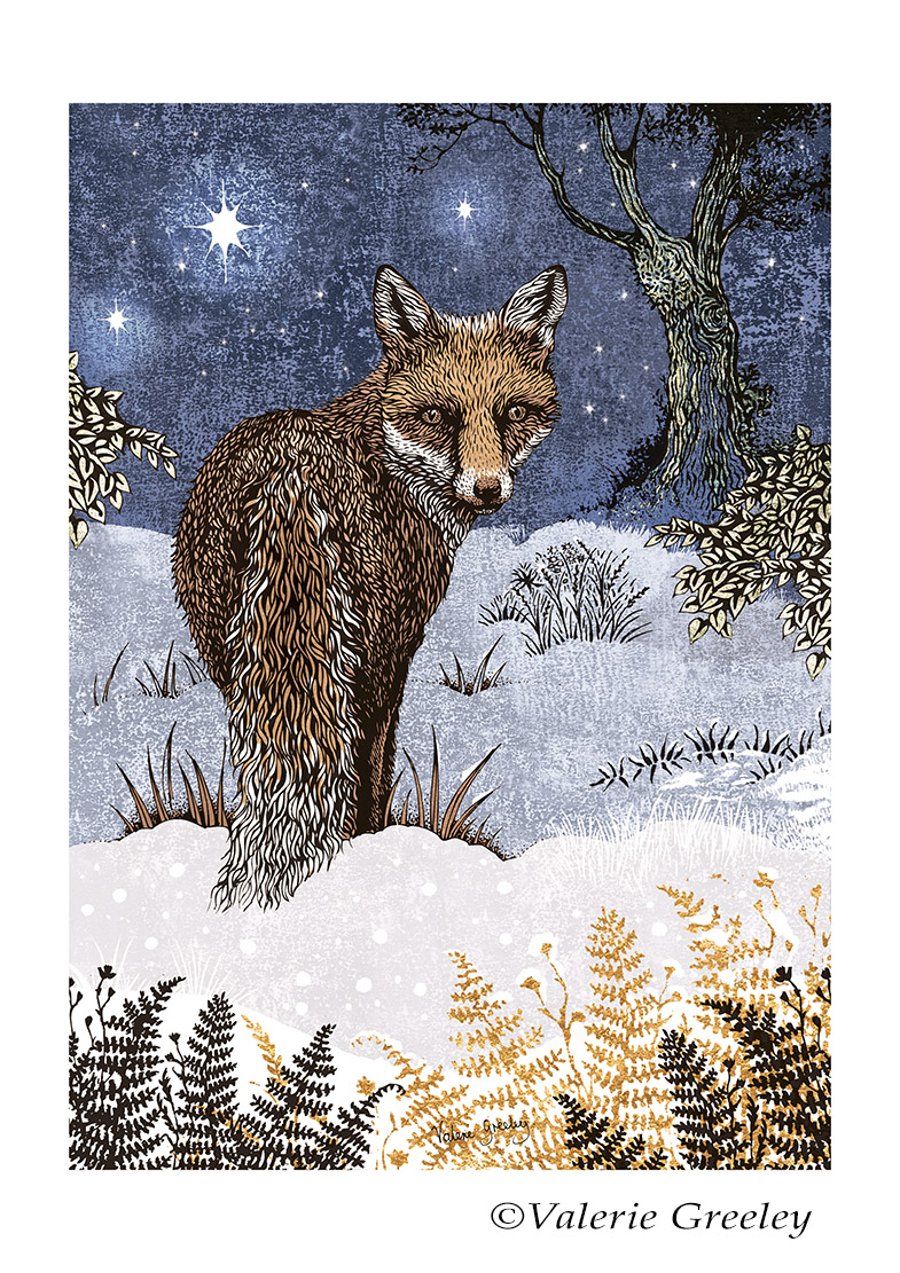 Starry Fox print by Valerie Greeley