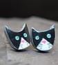 Black and white cat polymer clay stud earrings  - Image 3