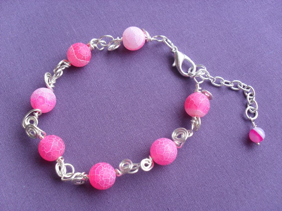 Pink Agate Wire Bracelet