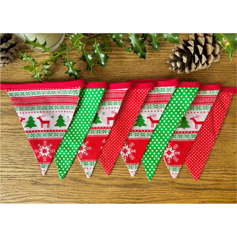 Handmade Nordic Style Red & Green Bunting - Handmade Fabric Garland