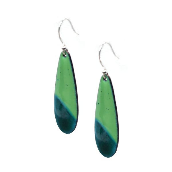 Green enamel colour block drop earrings